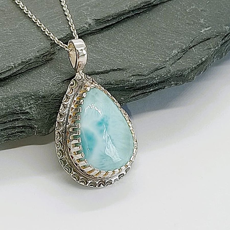 Large Larimar pendant sterling silver