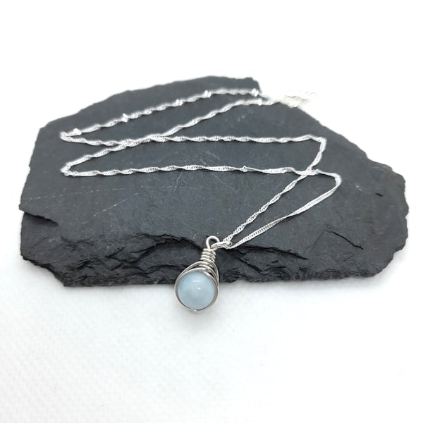 Aquamarine Silver Necklace - Recycled Sterling Silver Blue Gemstone Pendant