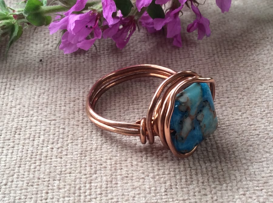 Crazy Lace Square Agate Wire Wrap Ring P-Q FREE POST