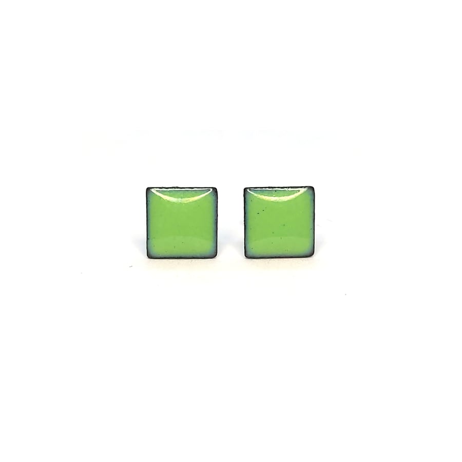 Light green enamel square stud earrings
