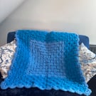 Super chunky two toned blue crochet blanket 