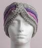 Earwarmer headband Crochet chunky  grey pink purple handmade - Image 2