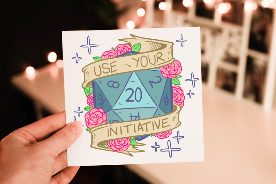 Use Your Initiative Dungeons and Dragons Birthday Card, Card for Gamer