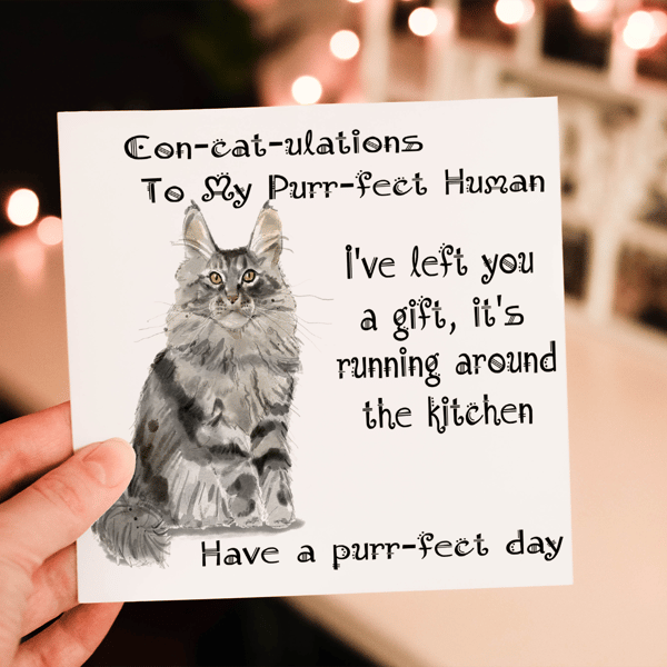 Maine Coon Cat Birthday Card, Cat Birthday Card, Personalized Cat Breed Card