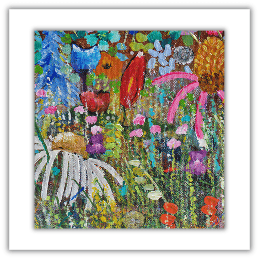 Small mounted flower painting - letterbox gift - acrylics - wildflowers