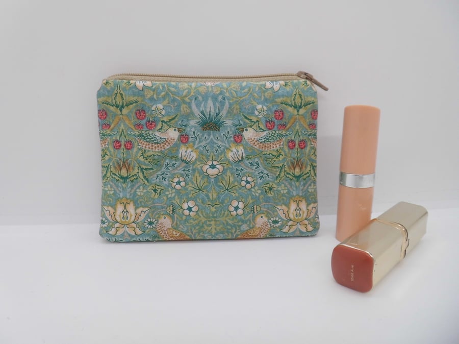 Coin purse in William Morris mini strawberry thief aqua