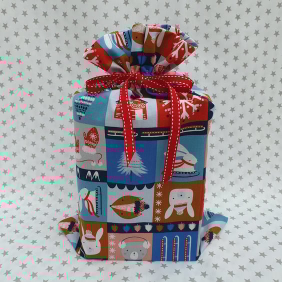 Christmas Gift Sack, Winter fun, Re-usable, Medium sized