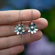 Dangle Flower Earrings Handmade from Oxidised Sterling Silver
