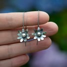 Dangle Flower Earrings Handmade from Oxidised Sterling Silver