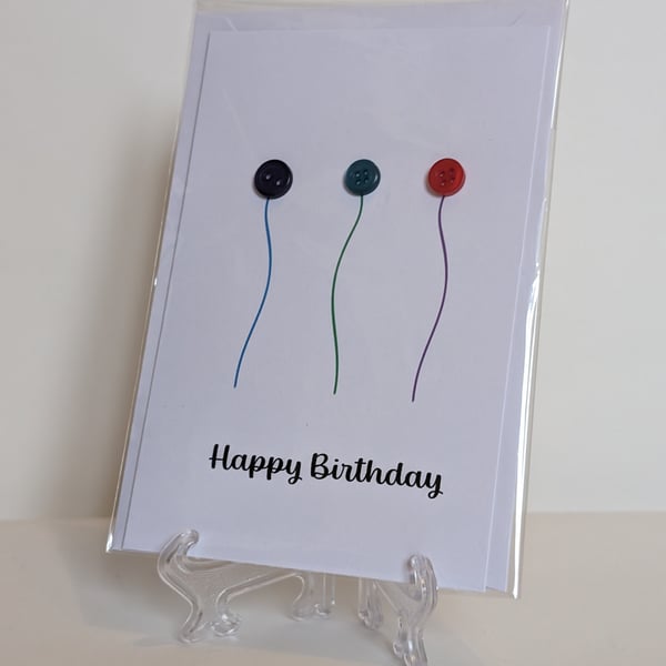 Happy Birthday balloon buttons greetings card 
