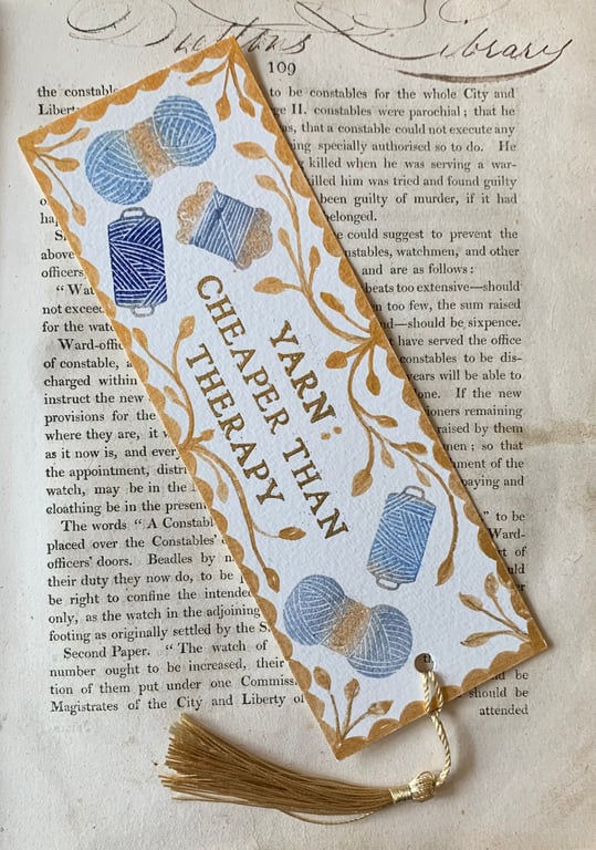 Yarn: Cheaper Than Therapy Handmade Bookmark