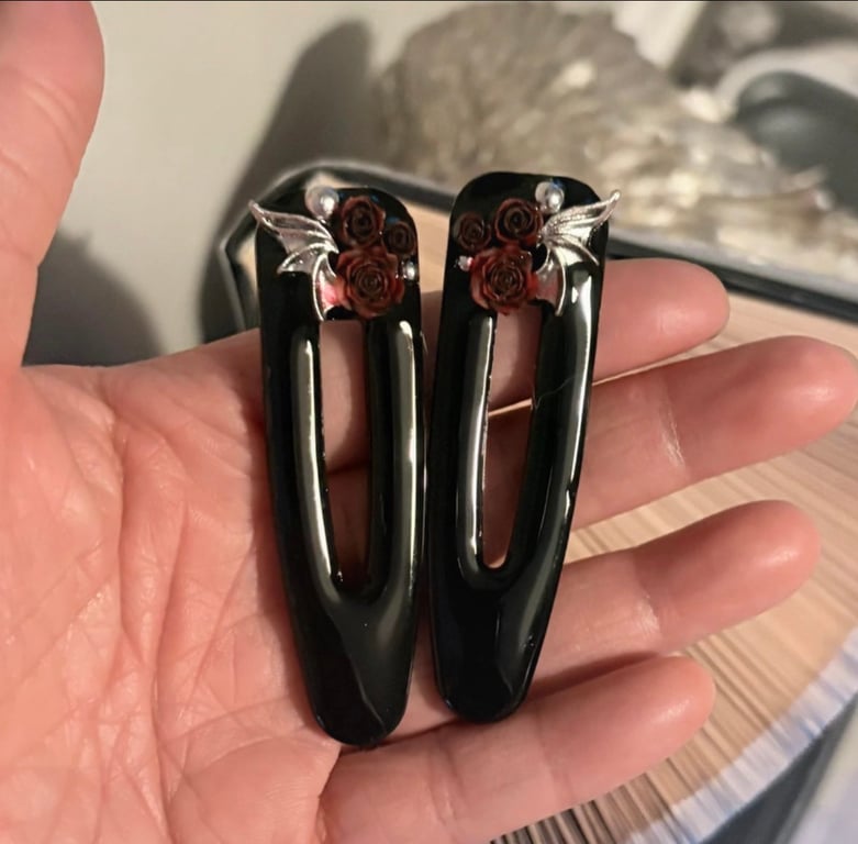 2 x gothic bat wing rose hair clip slides 
