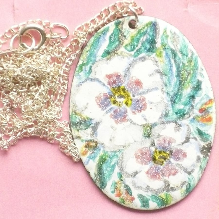 Painted enamel pendant (large) - Hibiscus