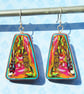 Dangle Earrings - Intricate Mosaic Patterns in Rich Tones - Silver Hooks - Image 1