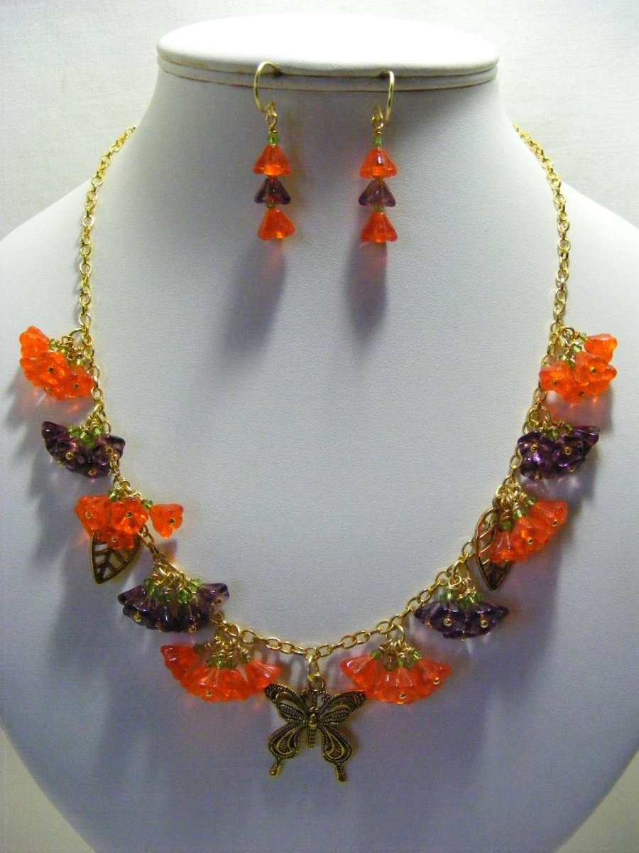 Orange and Purple Flower Jewellery Set