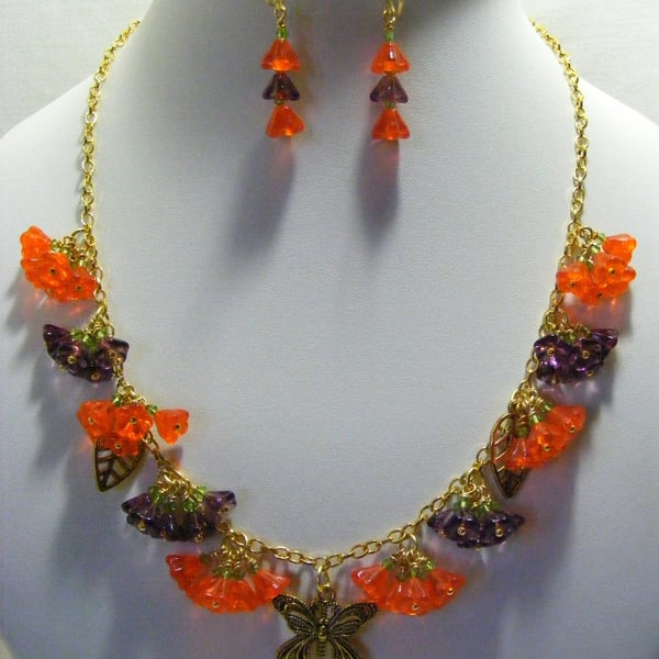 Orange and Purple Flower Jewellery Set