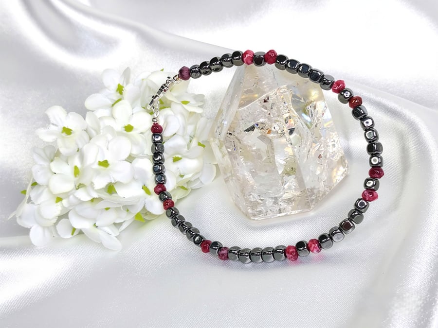 Obsidian and Black Spot Garnet Bracelet