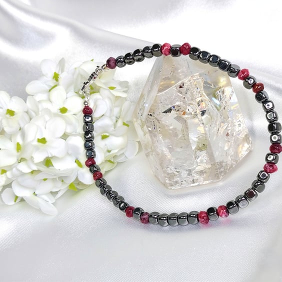 Obsidian and Black Spot Garnet Bracelet