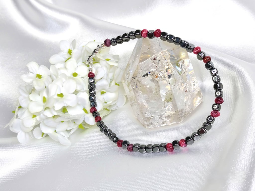 Obsidian and Black Spot Garnet Bracelet