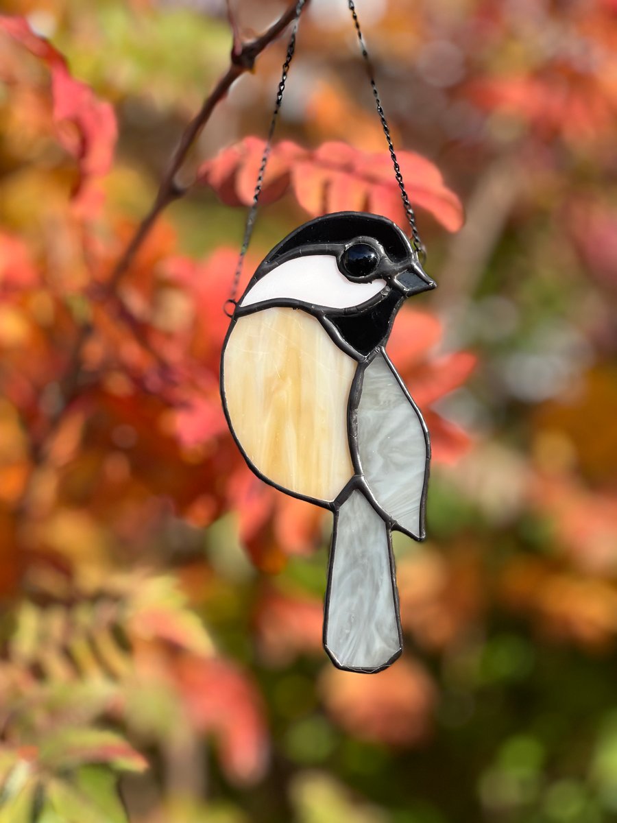 Adorable coal tit stained glass bird decoration