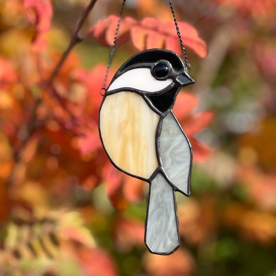 Adorable coal tit stained glass bird decoration