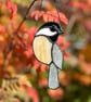 Adorable coal tit stained glass bird decoration - Image 1