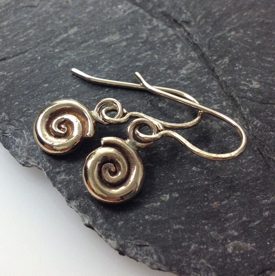 9ct gold spiral earrings, ammonite dangles