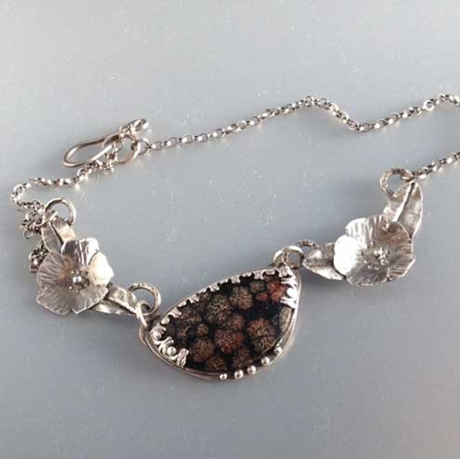 Silver and Flower Obsidian necklace - gifted