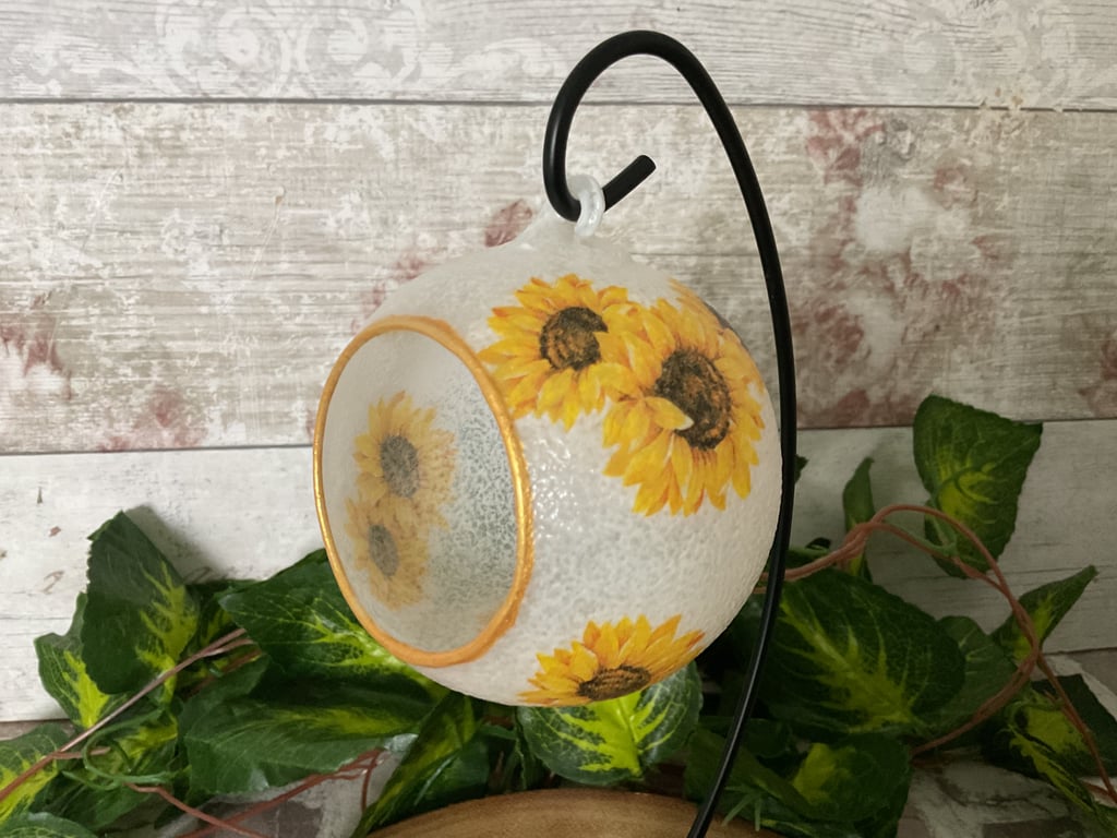 Glass Tea Light Holdef. Hanging. Sunflowers