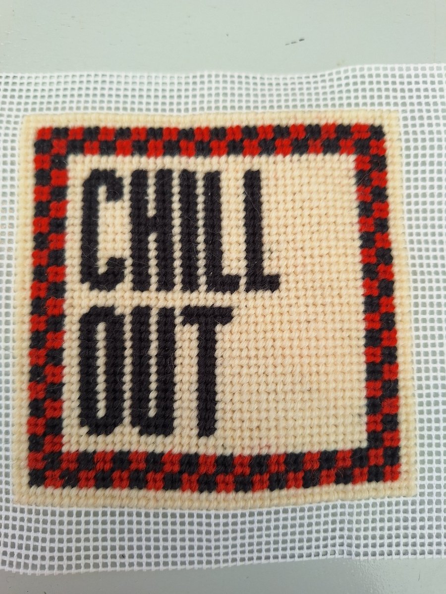 CHILL OUT Modern Needlepoint Chart PDF - Retro Checkered Tapestry Pattern
