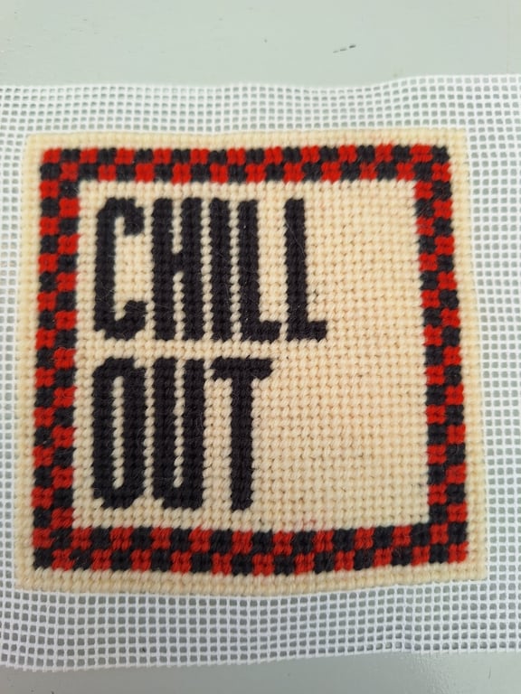 CHILL OUT Modern Needlepoint Chart PDF - Retro Checkered Tapestry Pattern