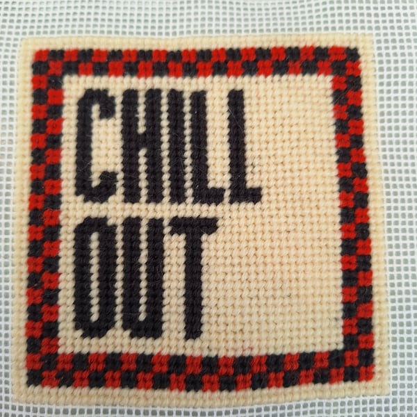 CHILL OUT Modern Needlepoint Chart PDF - Retro Checkered Tapestry Pattern