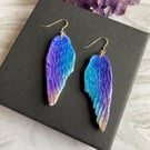 Angel wing feather statement earrings polymer clay and resin on sterling silver