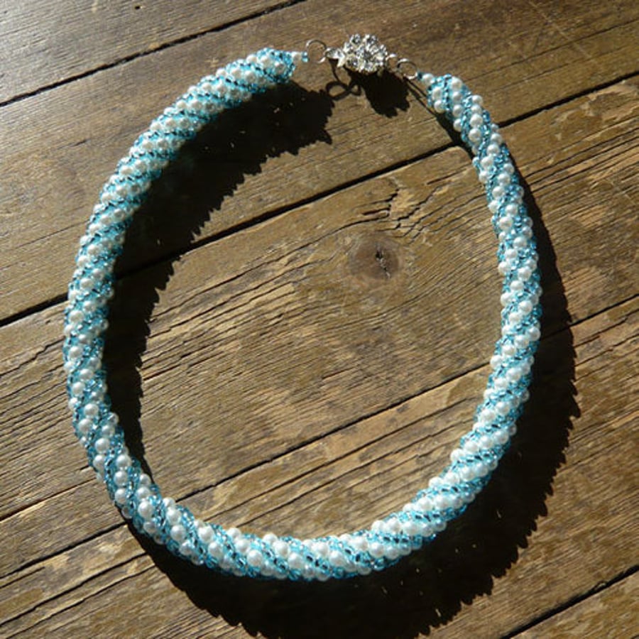 Blue an white spiral necklace