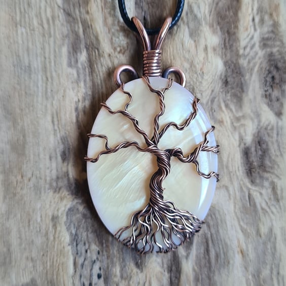 Tree of Life Copper & Pink Abalone Shell Pendant Necklace Gift Jewellery Jewelry