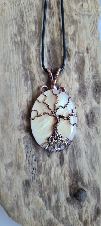 Tree of Life Copper & Pink Abalone Shell Pendant Necklace Gift Jewellery Jewelry