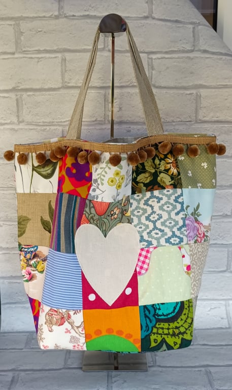 Patchwork tote, lined tote bag, shopping bag, scrappy range bag, free UK postage
