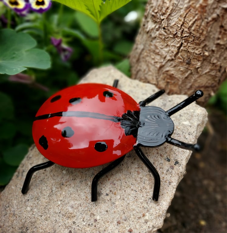 Metal Ladybird garden or office ornament. Plant pot topper. Wall Art.