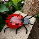 Metal Ladybird garden or office ornament. Plant pot topper. Wall Art.