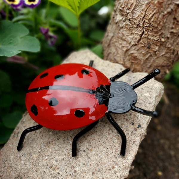 Metal Ladybird garden or office ornament. Plant pot topper. Wall Art.