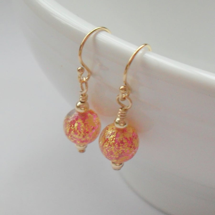 Murano Venetian Glass earrings Gold Filled Dainty Drop Earrings