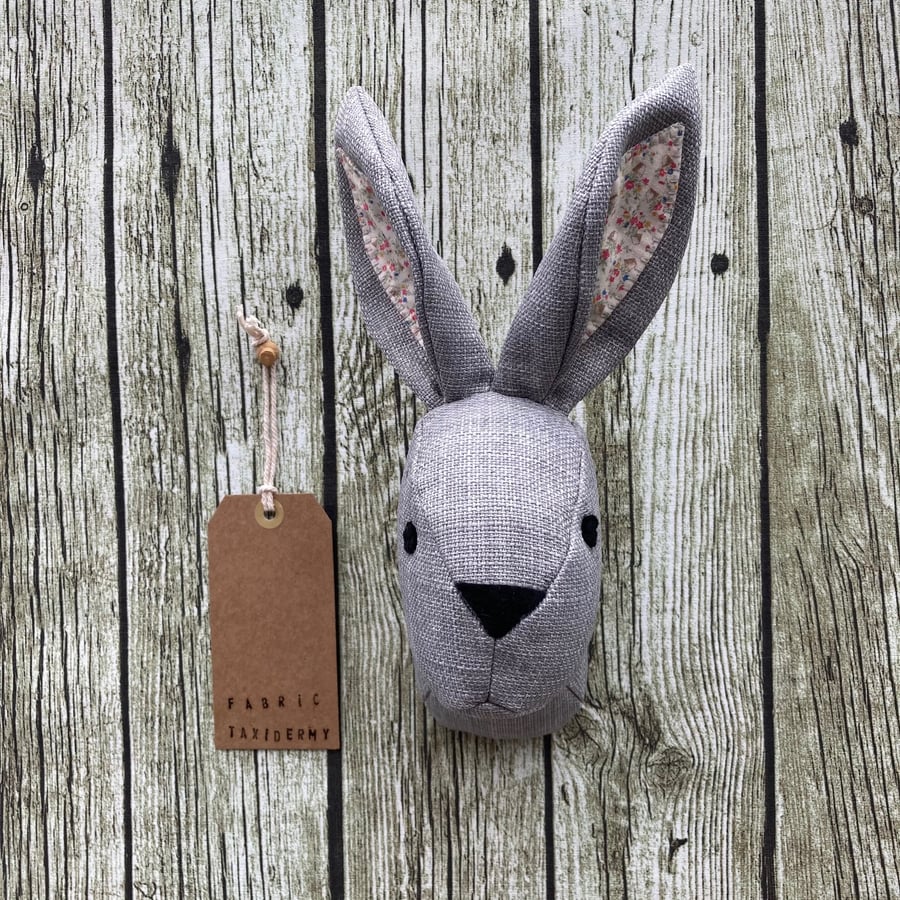 Wall mounted Rabbit head - Grey with patterned ears.