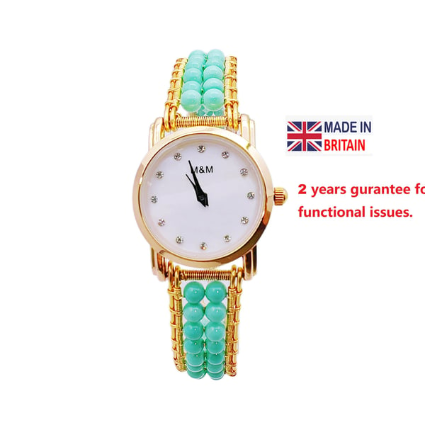 Turquoise pearl beads Bracelet Watch Beaded Wrist Watch Personalized Gifts Women