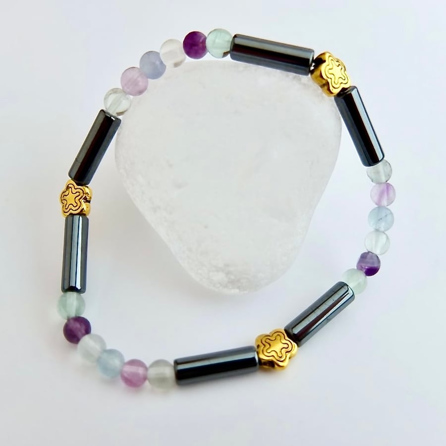 Fluorite & Hematite Bracelet - Birthday, Anniversary, Handmade Gift For Her