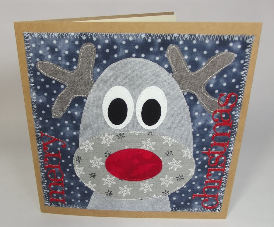 Rudolf Fabric Christmas Greetings Card