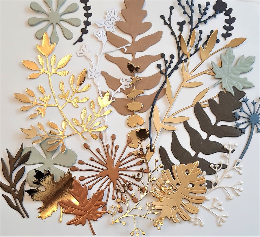 Botanical die cuts - brown and gold