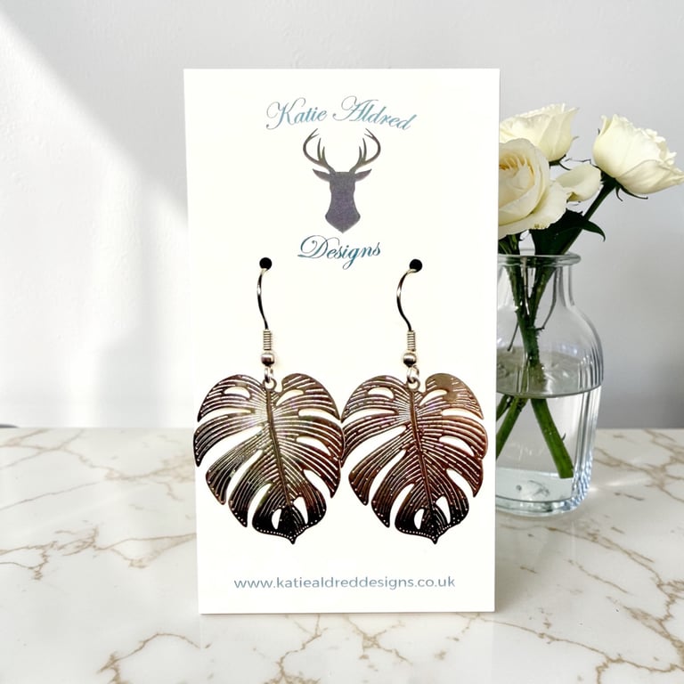 Charm Earrings - Large Silver Monstera Leaf