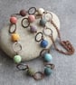 Rainbow lava bead necklace, Copper jewellery, Long multicoloured necklace