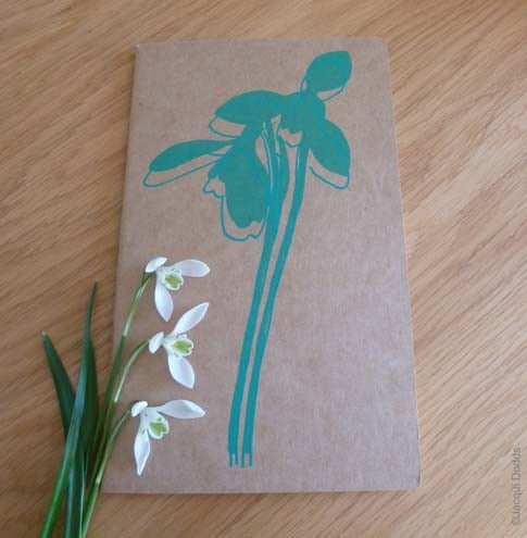Snowdrops Moleskine notebook journal - Large, hand printed