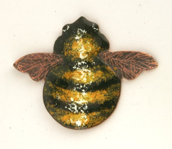 Bumble Bee Brooch - in Stripes of Golden Yellow and Black Enamels